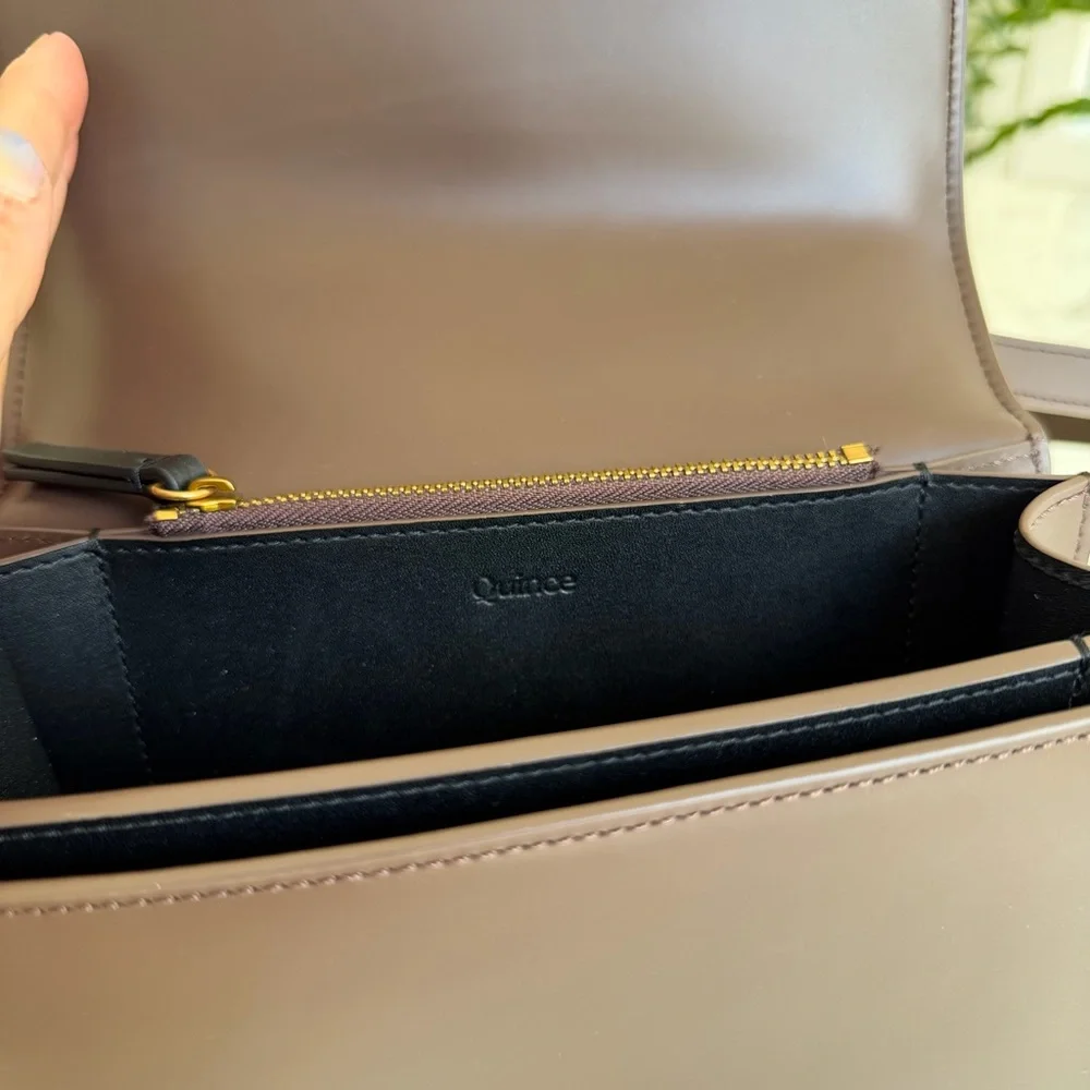 Quince Italian Leather Box Shoulder Bag Crossbody Dark Brown - Picture 10 of 16